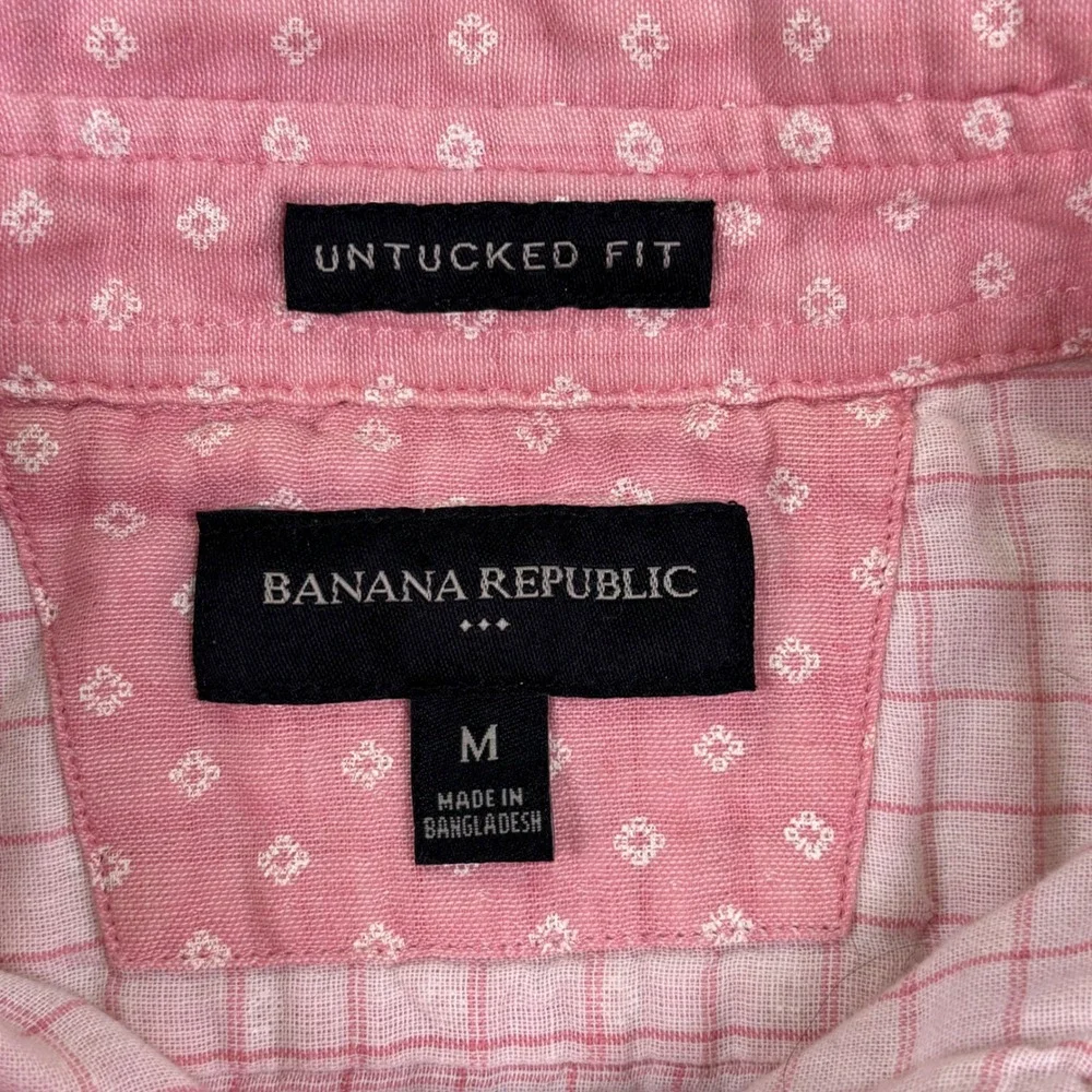 Banana Republic Mens Shirt Sz M Pink Geometric Untucked Fit Cotton Button Down‎